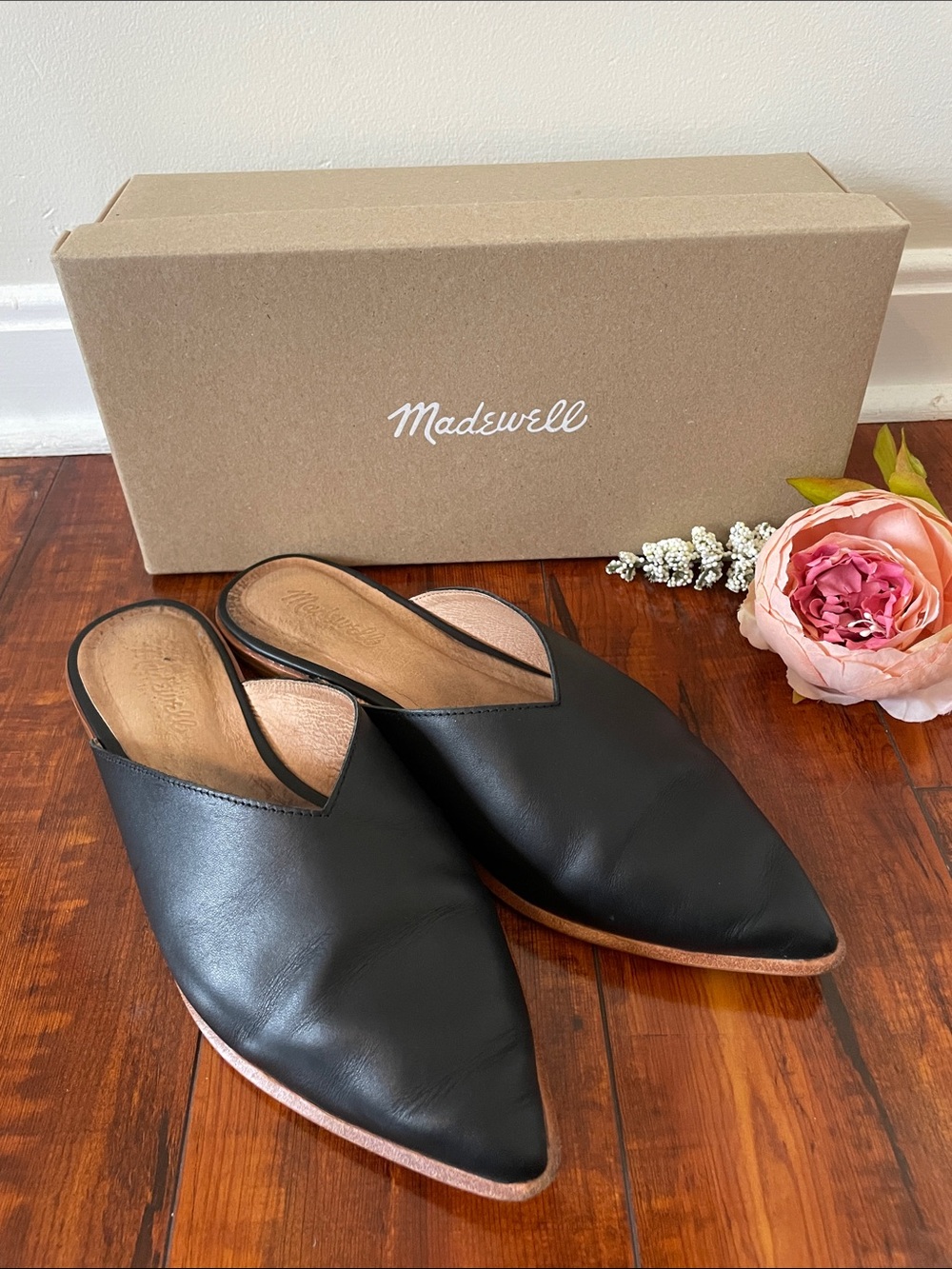 Madewell Emilia Black Leather Flats Mules